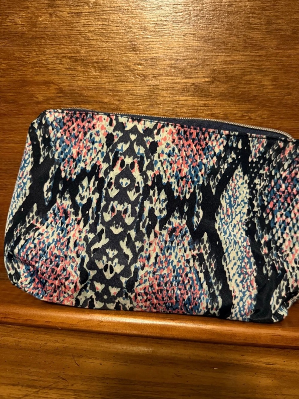 Printed Multicolor Cosmetic Pouch - Blue, Pink & Cream